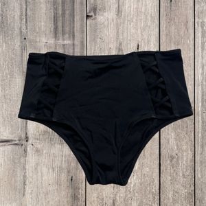 Shade & Shore Women's Black High Waisted Cutout Bikini Bottom Size Medium NWOT